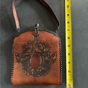 Brown Leather Floral Embossed Handbag hand tooled
